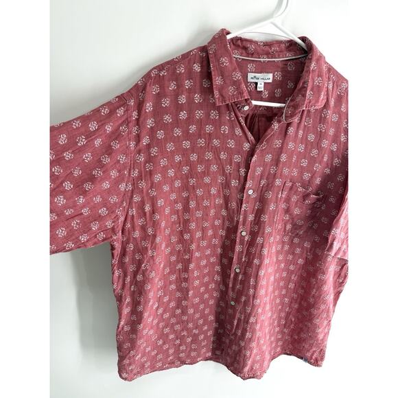 Peter Millar 100% Linen Casual Button Up Shirt Men's XL Print Short Sleeve Cool - Picture 2 of 7